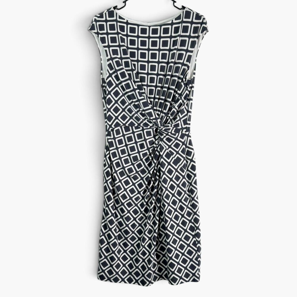 lauren ralph lauren gray white geometric knot front fit flare midi dress sz 8